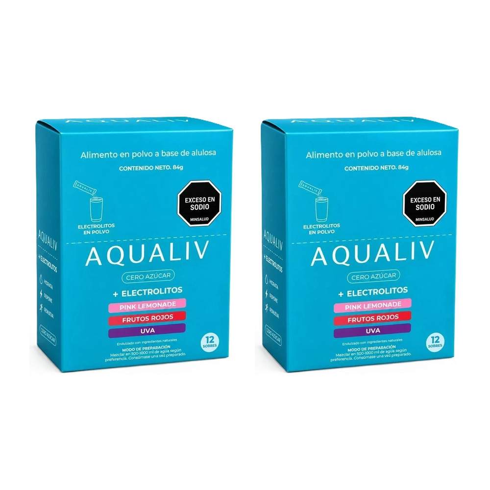 Hidratante Deportivo Electrolitos Sin Azúcar En Polvo Pack 2 Cajas Mixtas AQUALIV Caja x 24