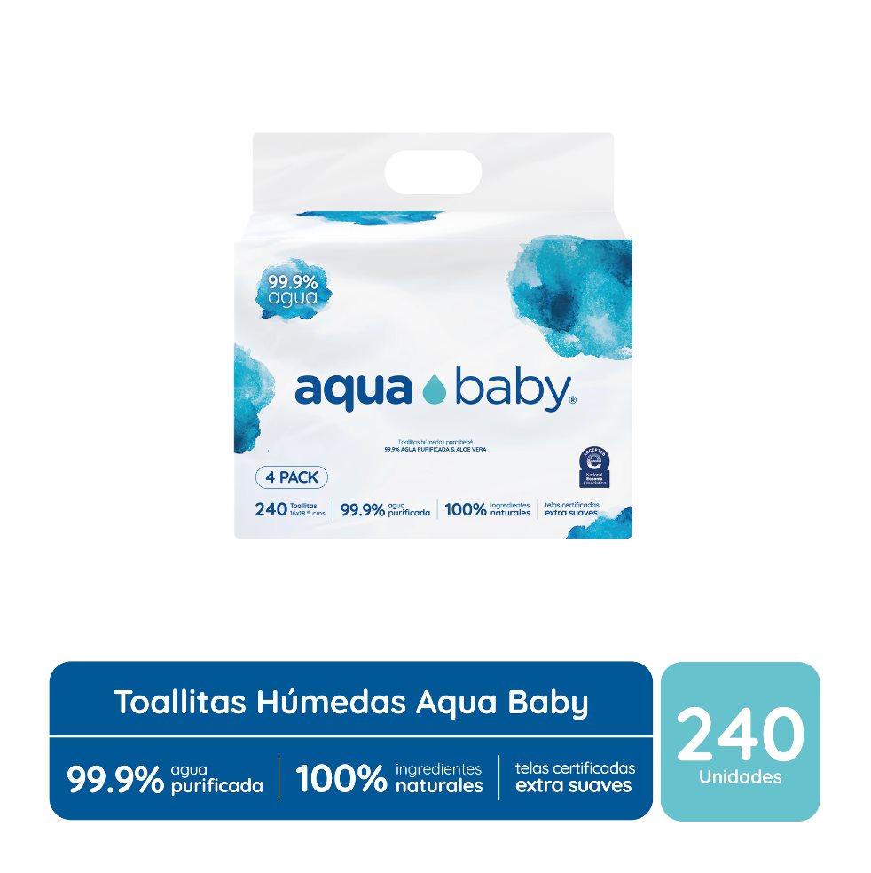 Toallitas Húmedas Aqua Baby, 99.9% Agua, 240 Unidades Aqua Baby 4 Pack, 240 Unidades x 240 
