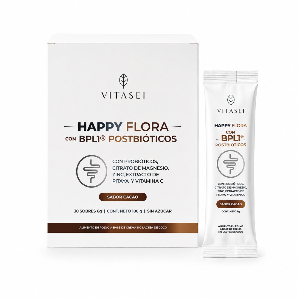 Happy Flora con BPL1® - Posbióticos Con Magnesio, Zinc | En Sachets | Sabor Cacao VITASEI BEAUTYBOOST Sachets x 30 Happy Flora con BPL1® - Posbióticos Con Magnesio, Zinc | En Sachets | Sabor Cacao VITASEI BEAUTYBOOST Sachets x 30