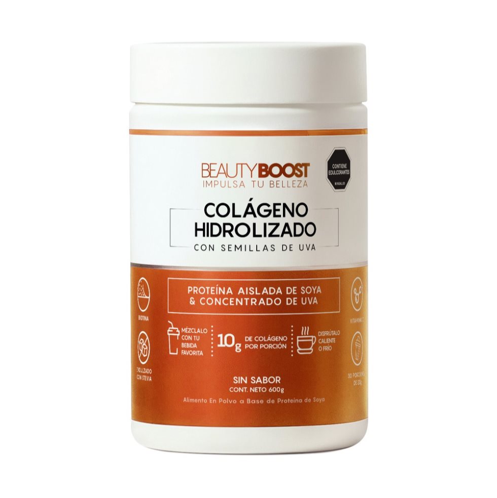 Colágeno Hidrolizado Con Stevia Sin Sabor 600g VITASEI BEAUTYBOOST   Frasco x 1 Colágeno Hidrolizado Sin Sabor enriquecido con Resveratrol, Vitamina C, Biotina, Vitaminas A, D, B1, B6 y B12, diseñado para complementar tu rutina diaria de bienestar y cuidado personal. Su fórmula c