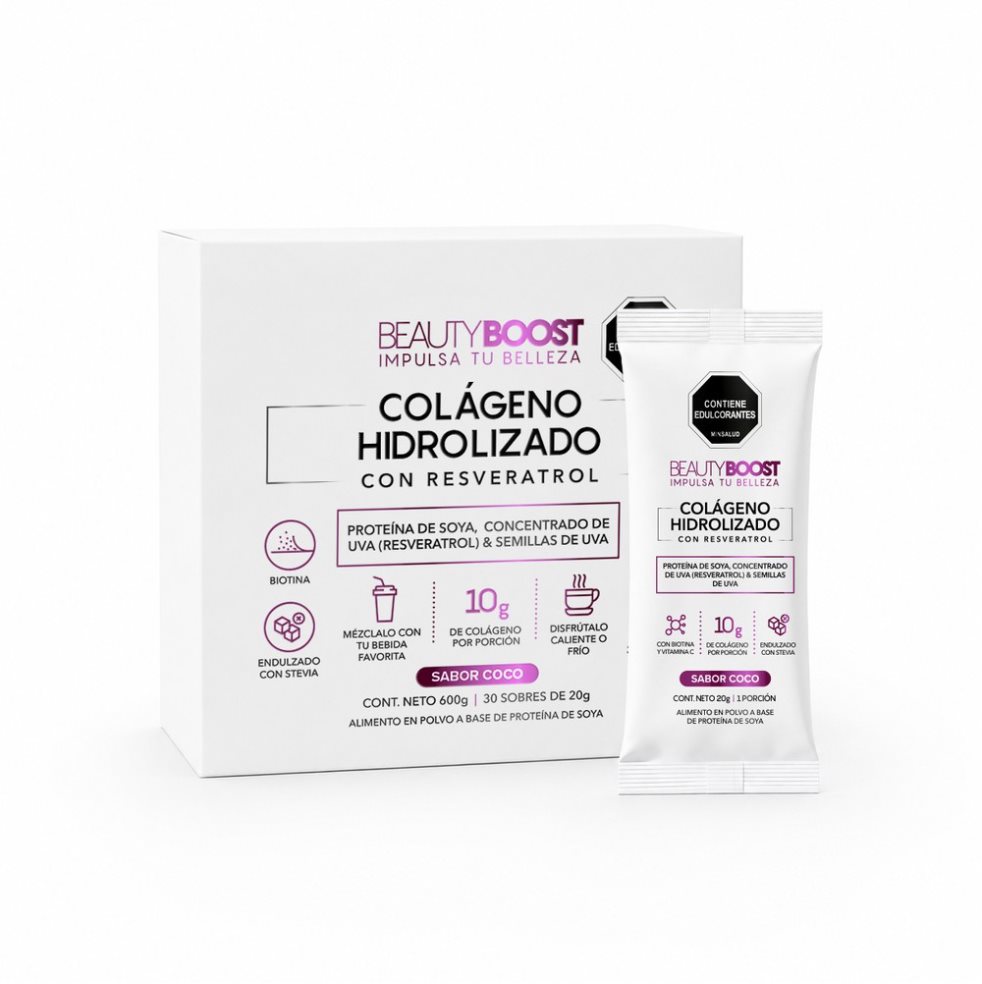 Sachets de Colágeno hidrolizado con resveratrol y biotina sabor coco, endulzado con estevia VITASEI BEAUTYBOOST Sachets x 30 Sachets de Colágeno hidrolizado con resveratrol y biotina sabor coco, endulzado con estevia VITASEI BEAUTYBOOST Sachets x 30