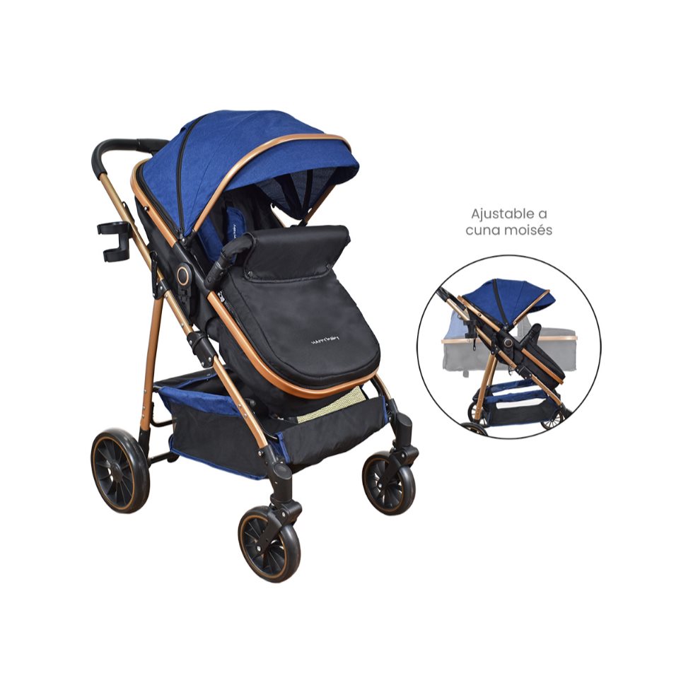 Coche Bebe Moises Welly Happy Baby Azul Happy Baby Caja x 1 Este práctico coche 2 en 1 es ideal para acompañar a tu bebé desde los primeros días hasta los años más activos. Su diseño convertible permite transformarlo fácilmente de silla de paseo a moisés, brin
