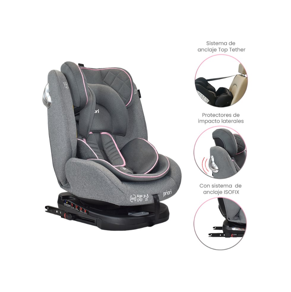 Silla Carro Bebe First Plus 360  ISOFIX Priori Gris Rosa PRIORI Caja x 1 