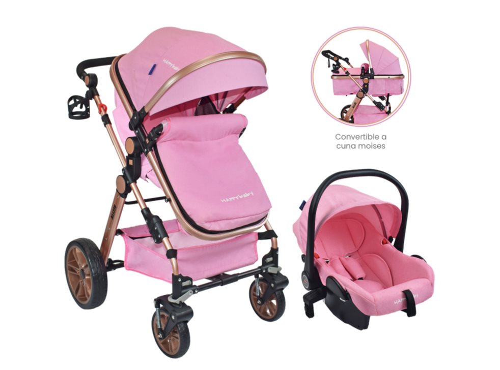 COCHE BEBE MOISES ALLIZZE TRAVEL SYSTEM HAPPY BABY  ROSADO HAPPY BABY CAJA INDIVIDUAL x 1 