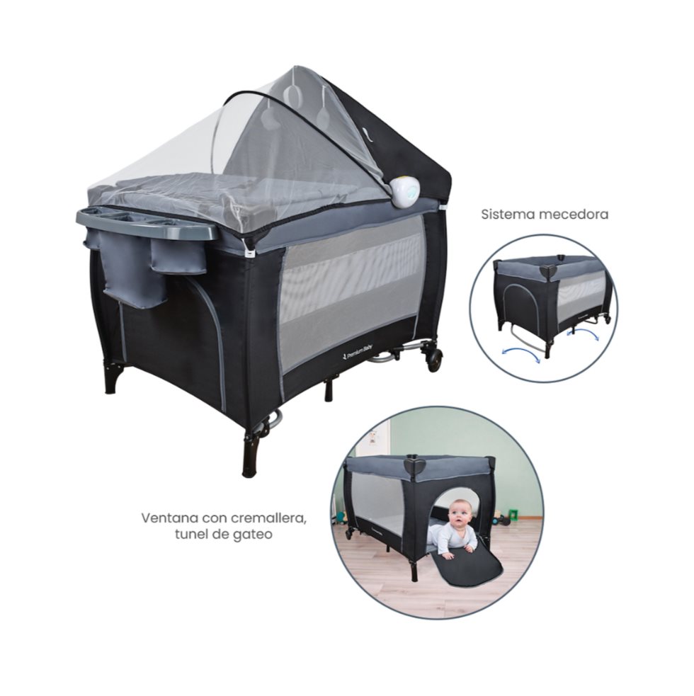 Corral cuna mecedora Premium Baby  Napoles Negro Premium Baby Caja x 1 