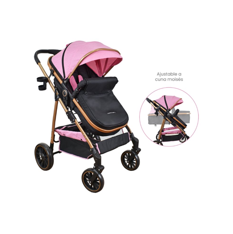 Coche Bebe Moises Welly Happy Baby Rosado Happy Baby Caja x 1 Este práctico coche 2 en 1 es ideal para acompañar a tu bebé desde los primeros días hasta los años más activos. Su diseño convertible permite transformarlo fácilmente de silla de paseo a moisés, brin