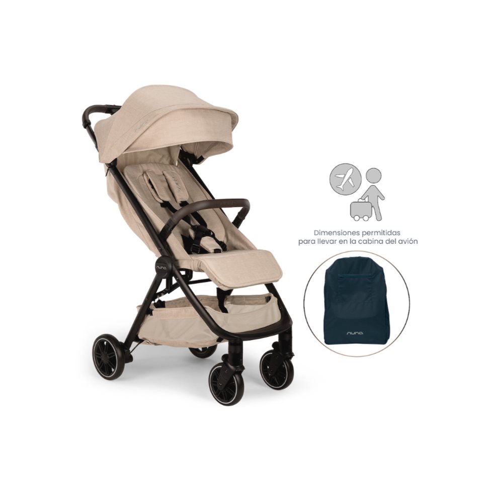 Coche Bebe Nuna Ultracompacto Para Avión TRLV Biscotti NUNA Caja x 1 TRVL es ultraligero y fácil de transportar con la correa de transporte o la barra de empuje cuando está plegado, o con las manos libres y guárdelo durante el viaje con la bolsa de transporte incluida.
