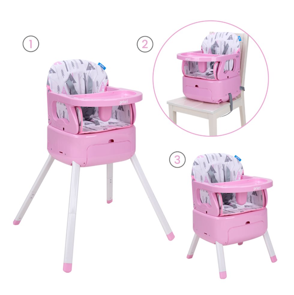 SILLA COMEDOR BEBE PRIORI 3 EN 1 BONY ROSADA PRIORI CAJA INDIVIDUAL x 1 