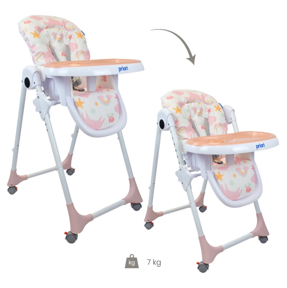 SILLA COMEDOR BEBE PRIORI CHARLIE ROSADO PRIORI CAJA INDIVIDUAL x 1 Comedor Bony  Priori 3 en 1:  silla alta, silla baja y booster, apto para edades de 6 meses a 36 meses cuenta con cinturón de seguridad de 5 puntos,  bandeja extraible y reposapiés.