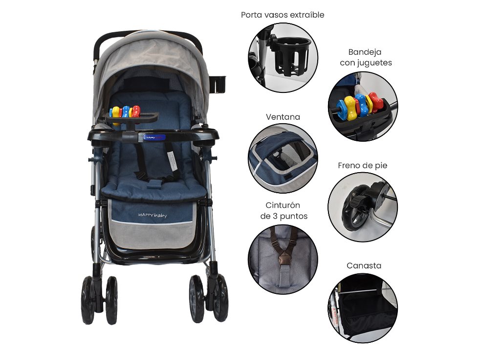 COCHE MECEDORA HAPPY BABY LOGAN AZUL HAPPY BABY Caja individual x 1 COCHE MECEDORA HAPPY BABY LOGAN AZUL