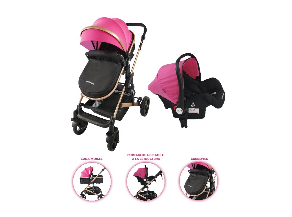 COCHE  MOISES TRAVEL SYSTEM HAPPY BABY  FJ-TS ROSADO HAPPY BABY CAJA INDIVIDUAL x 1 