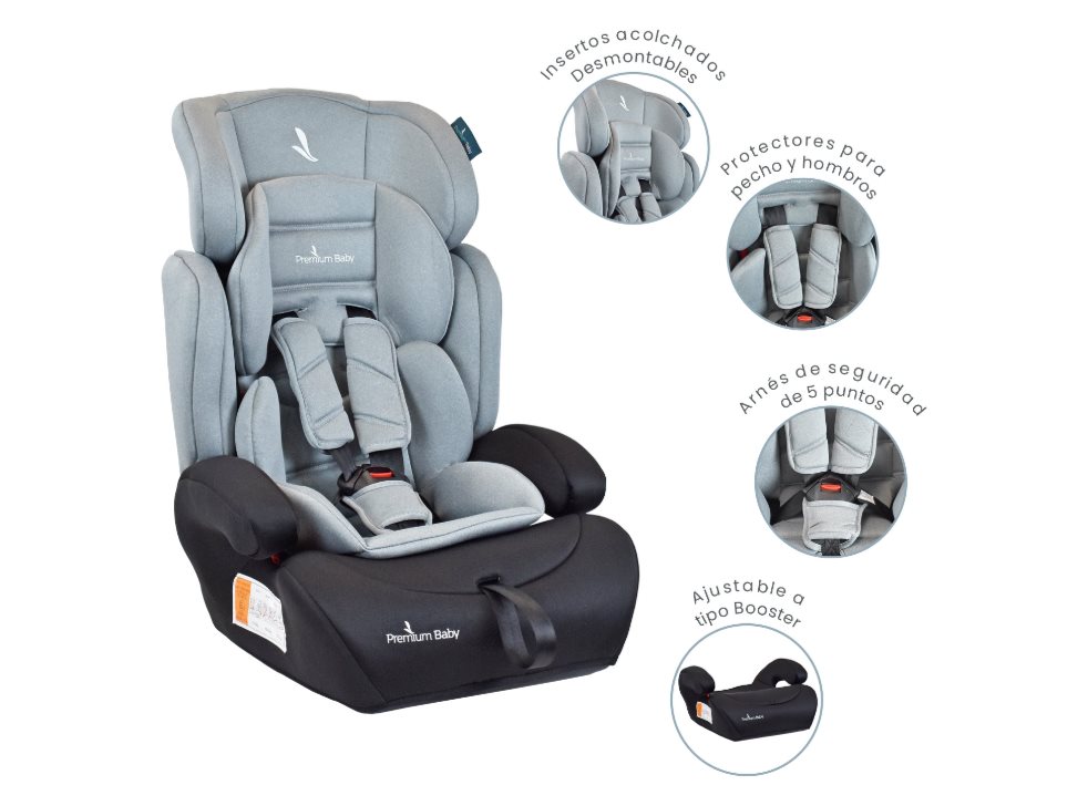 SILLA PARA CARRO BEBE PREMIUM BABY LYON GRIS P´REMIUM BABY CAJA INDIVIDUAL x 1 