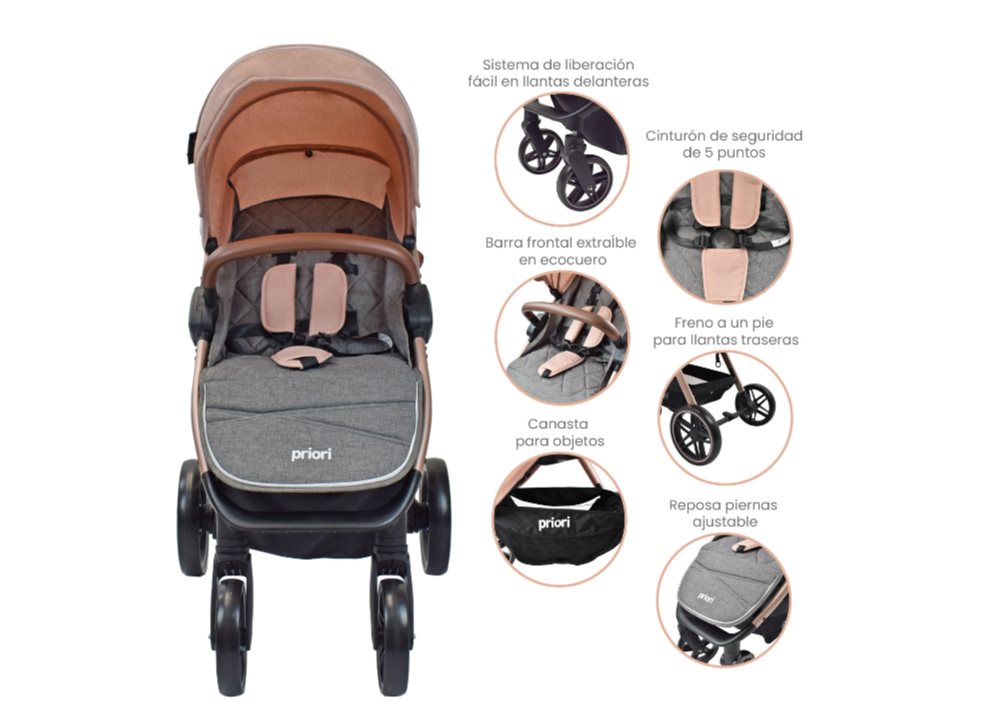 COCHE BEBE PRIORI MAVERICK 4 ROSA CON GRIS PRIORI CAJA INDIVIDUAL x 1  