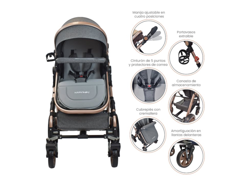 COCHE BEBE MOISES ALLIZZE TRAVEL SYSTEM HAPPY BABY  GRIS HAPPY BABY CAJA INDIVIDUAL x 1  