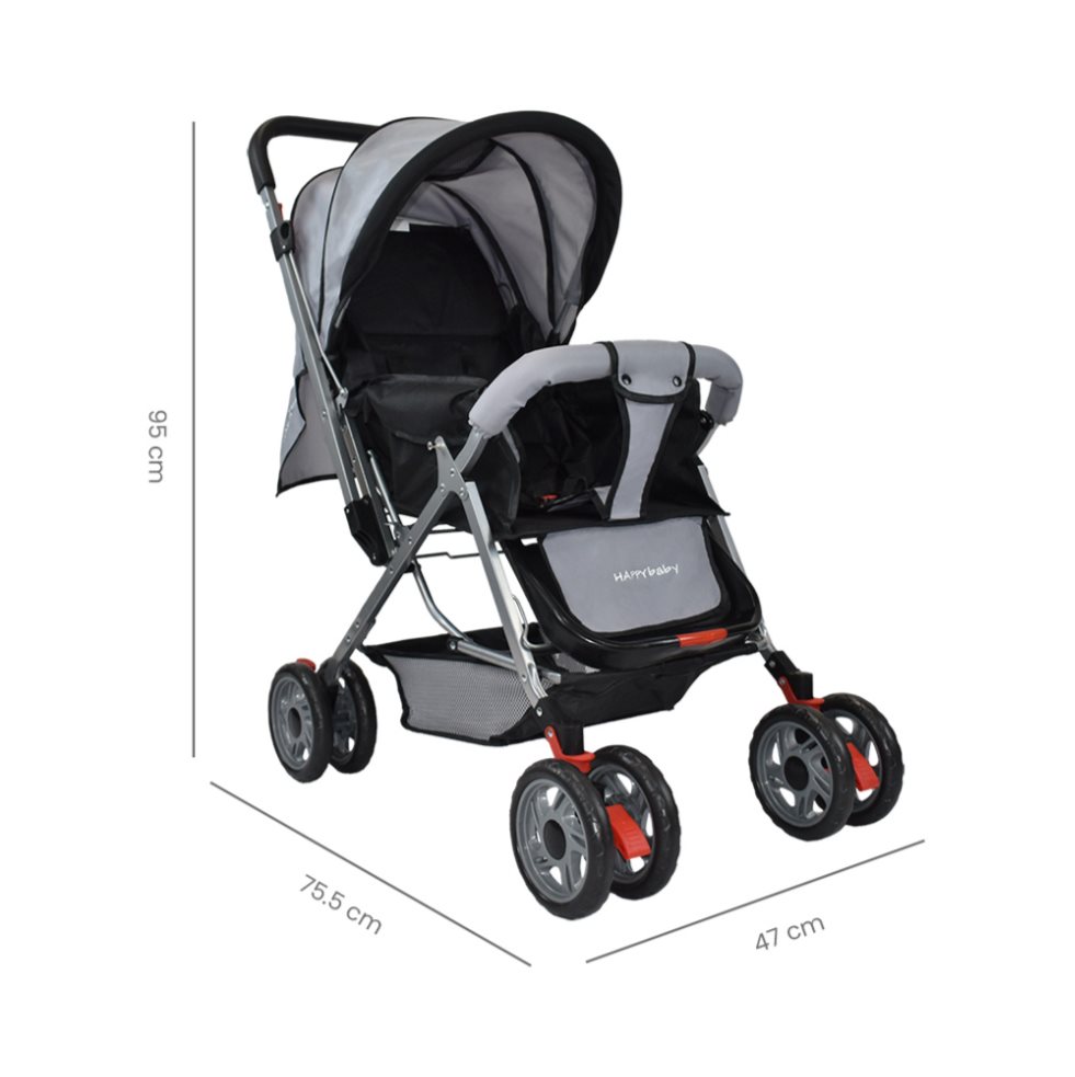 Coche Reversible Bebé Dallas Con Pañalera Happy Baby Gris HAPPY BABY Caja x 1  