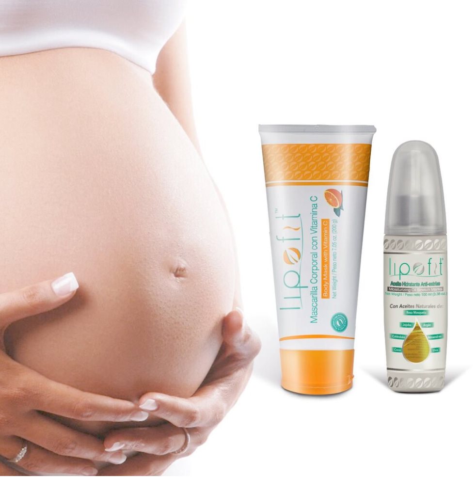 KIT MAMÁ LIPOFIT  LIPOFIT TUBO COLAPSIBLE X 200 G Y ENVASE PET X 100ML x 2 El kit ideal para las mamás en embarazo, que ayudará a la apariencia de la piel, nutriendo y a mejorando su elasticidad. Nuestro aceite hidratante anti-estrías, compuesto por 7 aceites vegetales (Rosa