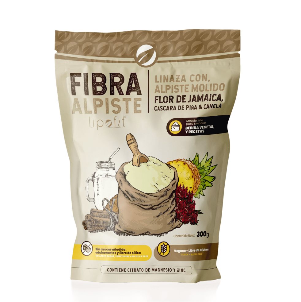 FIBRALPISTE LINAZA CON ALPISTE MOLIDO,FLOR DE JAMAICA, CÁSCARAS DE PIÑA, CANELA, CITRATO DE MAGNESIO Y ZINC LIPOFIT BOLSA x 300 g LIPOFIT BOLSA HERMETICA SELLABLE x 300 g 