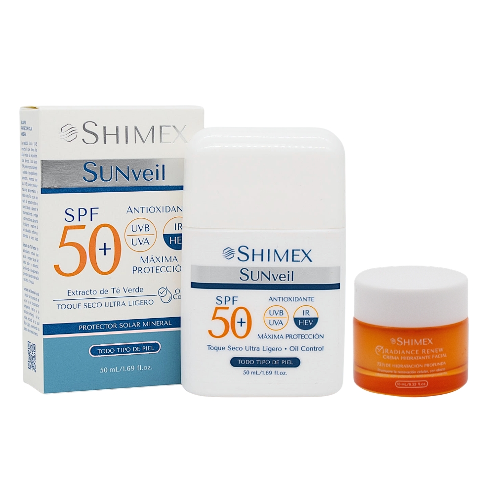 SUNveil Protector Solar Mineral SPF 50+ Sin Color + GRATIS Crema facial Radiance Renew x 10 ML  SHIMEX 50 ML, 10 ML x 2