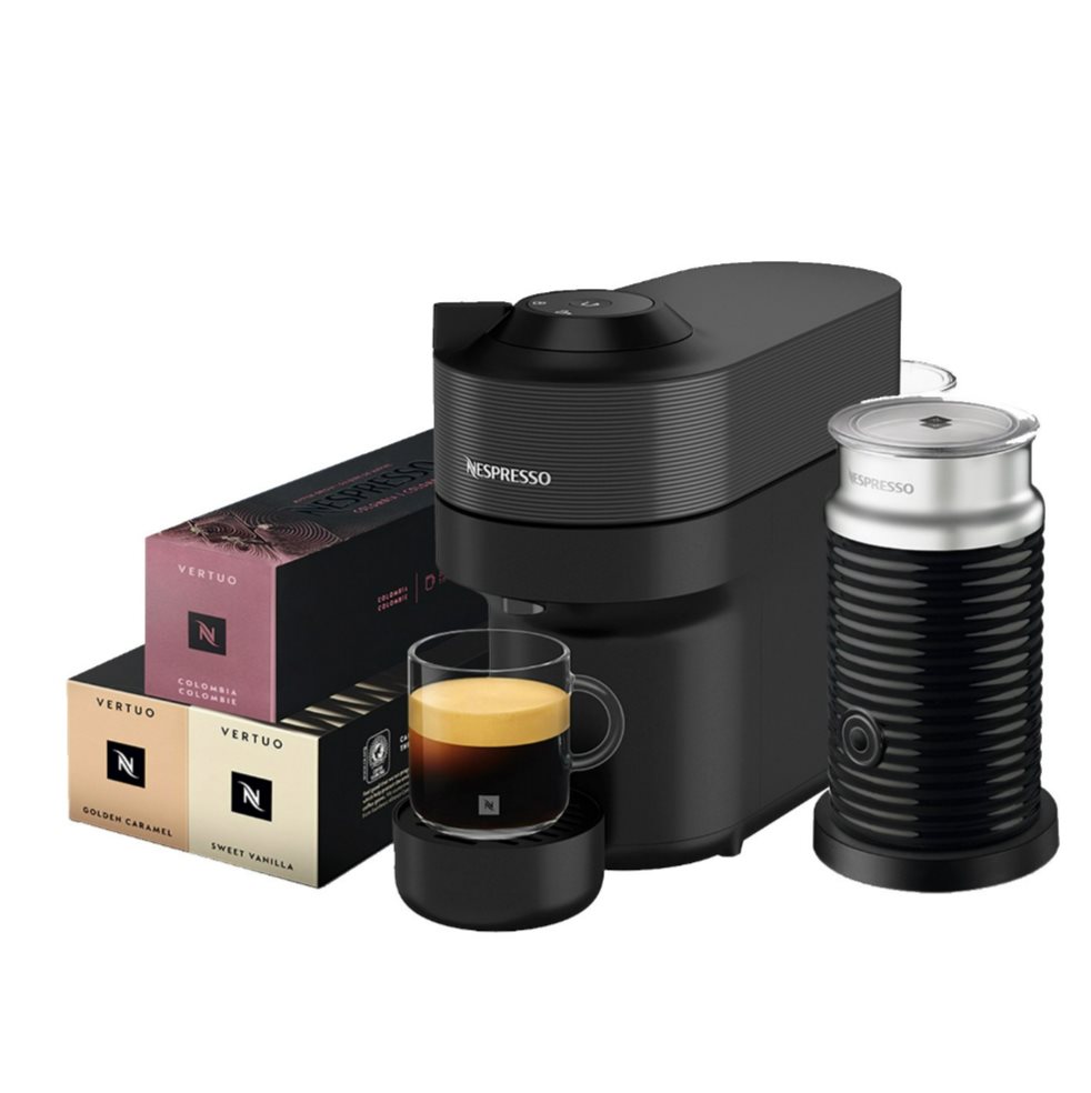 Cafetera Nespresso Vertuo Pop Negra & Espumador de Leche Nespresso  x 1  