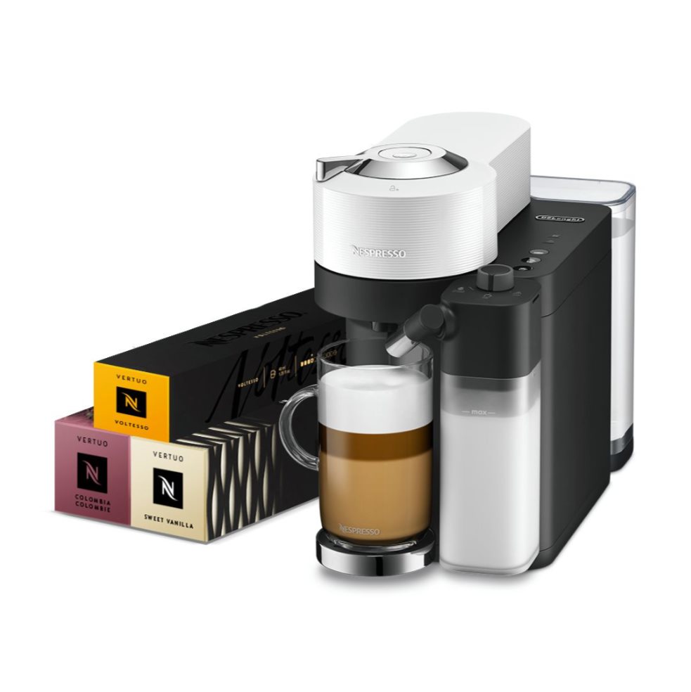 Cafetera Nespresso Vertuo Lattissima Blanca Nespresso  x 1 Contiene Máquina Vertuo LattissimaCon la nueva Vertuo Lattissima, podrás preparar un cappuccino, un latte o un flat white o si tan solo quieres añadir un poco más de espuma a tu taza de café simplemen