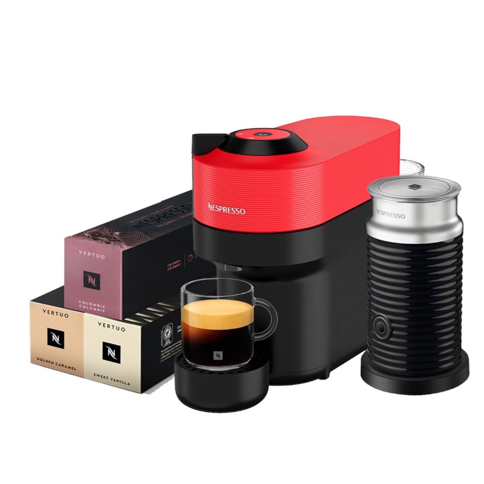 Cafetera Nespresso Vertuo Pop Roja & Espumador de Leche Nespresso  x 1 