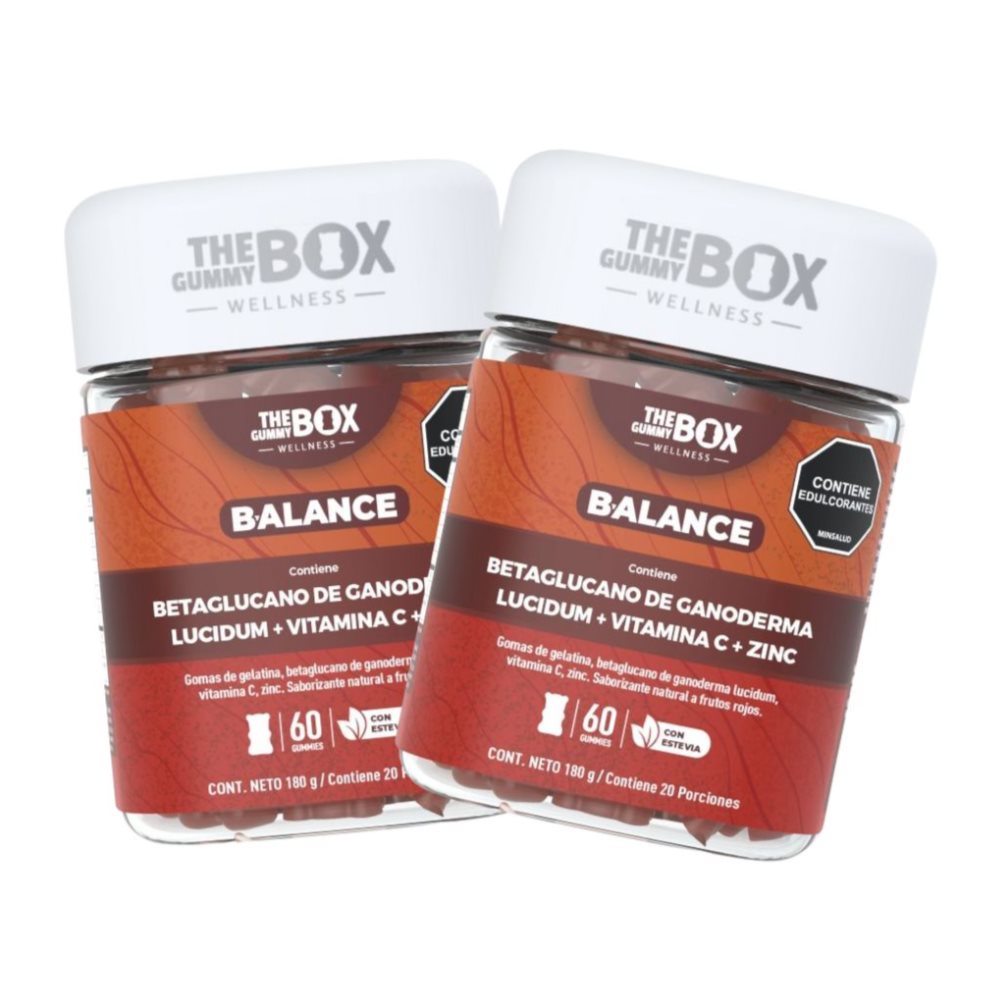 Protección Inmune Diaria: Ganoderma + Vitamina C + Zinc. THE GUMMY BOX TARRO X 60 GOMITAS x 2 