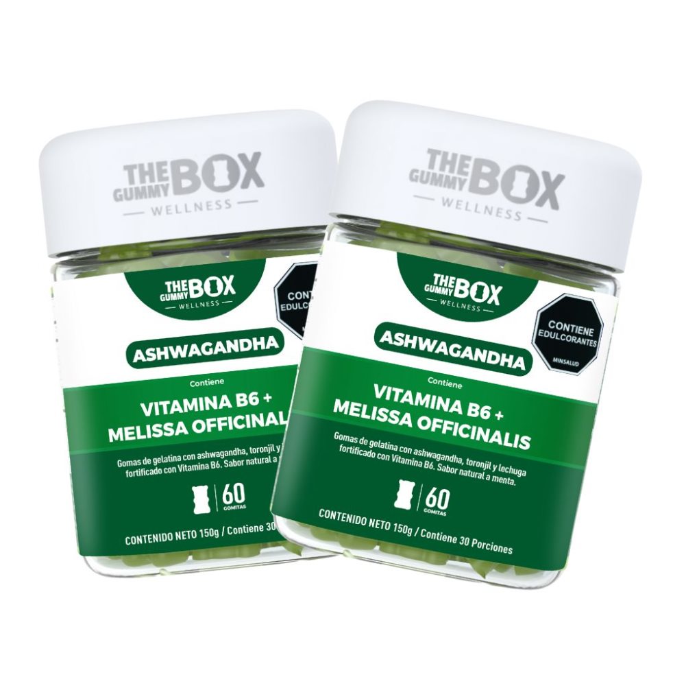 Relajación y Tranquilidad: Ashwagandha + Vitamina B6 + Melissa x2 THE GUMMY BOX TARRO X 60 GOMITAS x 2 undefined