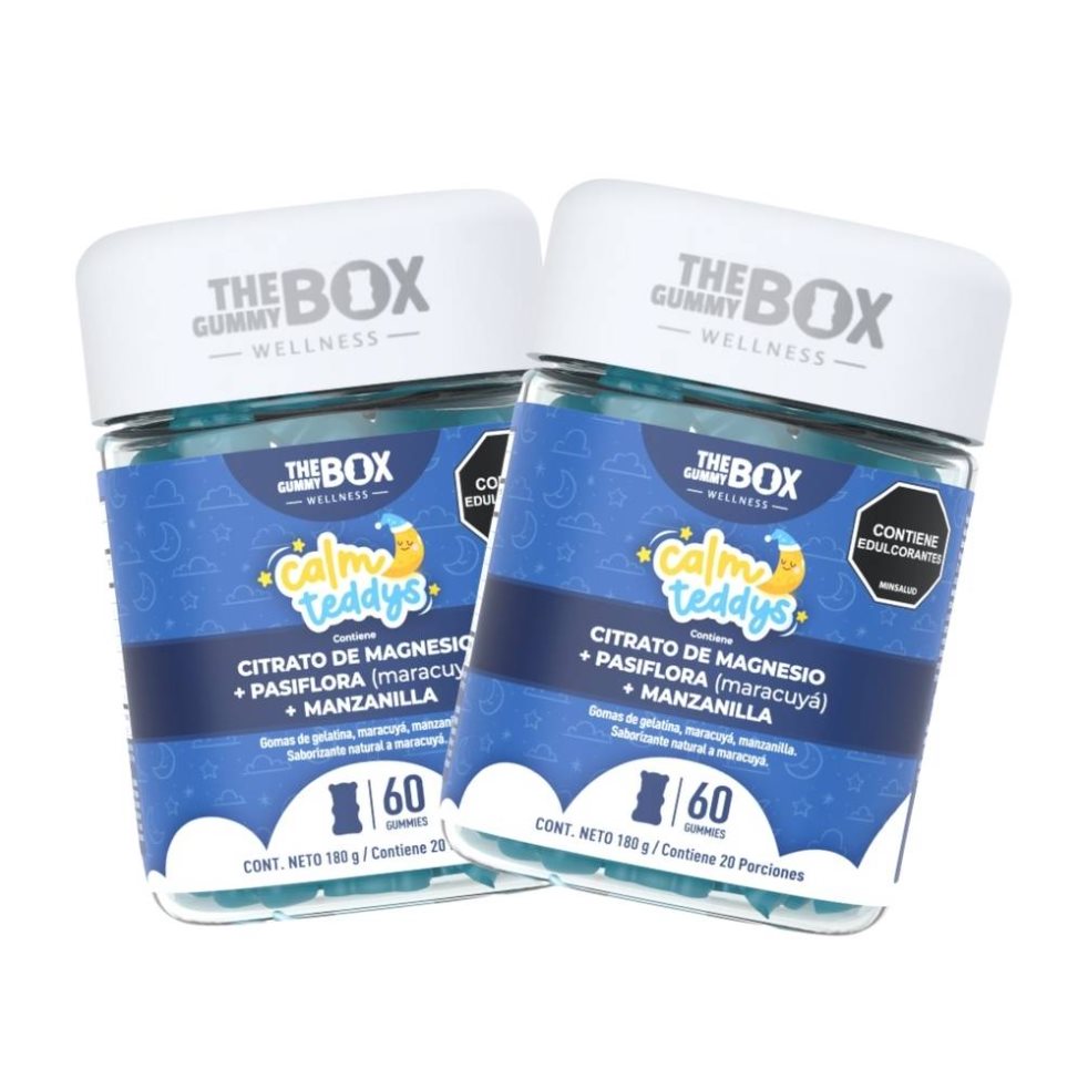 Gomitas para dormir de niños: Magnesio + Pasiflora + Manzanilla x2 THE GUMMY BOX TARRO X 60 GOMITAS x 2 