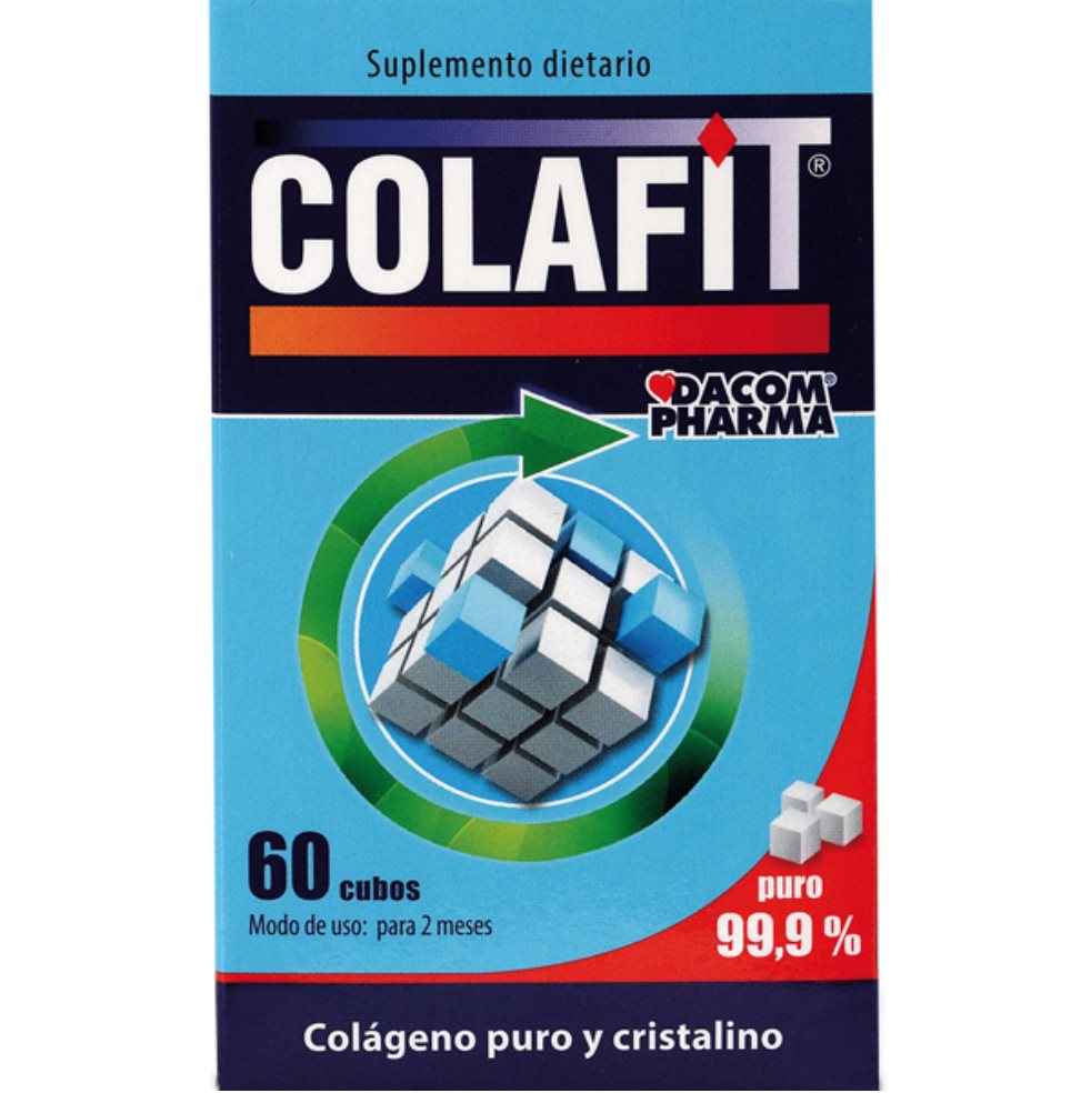 Suplemento dietario, Colágeno Liofilizado Tipo 1, COLAFIT, Presentación 30 Cubos COLAFIT Frasco por 30 cubos x 30 cubos Colágeno bovino puro y cristalino, liofilizado de tipo I con una pureza del 99,9%.
1 cubo diario compensa la deficiencia de colágeno en la alimentación, especialmente de los jóvenes, las personas mayo