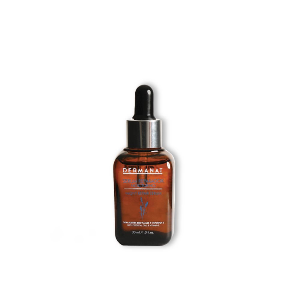 Sérum Reparador Nocturno Dermanat 30 ml x 1 Poderosa mezcla de aceites 100% naturales, enriquecida con Vitamina E que repara, regenera e hidrata profundamente tu piel mientras duermes.

Reduce la apariencia de líneas de expresión y arrugas.
Hid