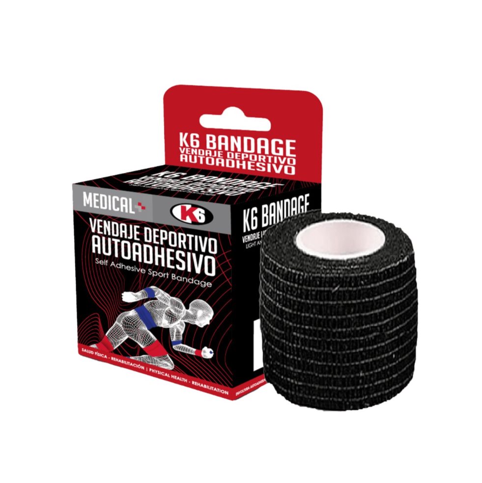 Vendaje Deportivo Autoadhesivo K6 5cm x 4.5m (NEGRO) K6 Caja x 1 