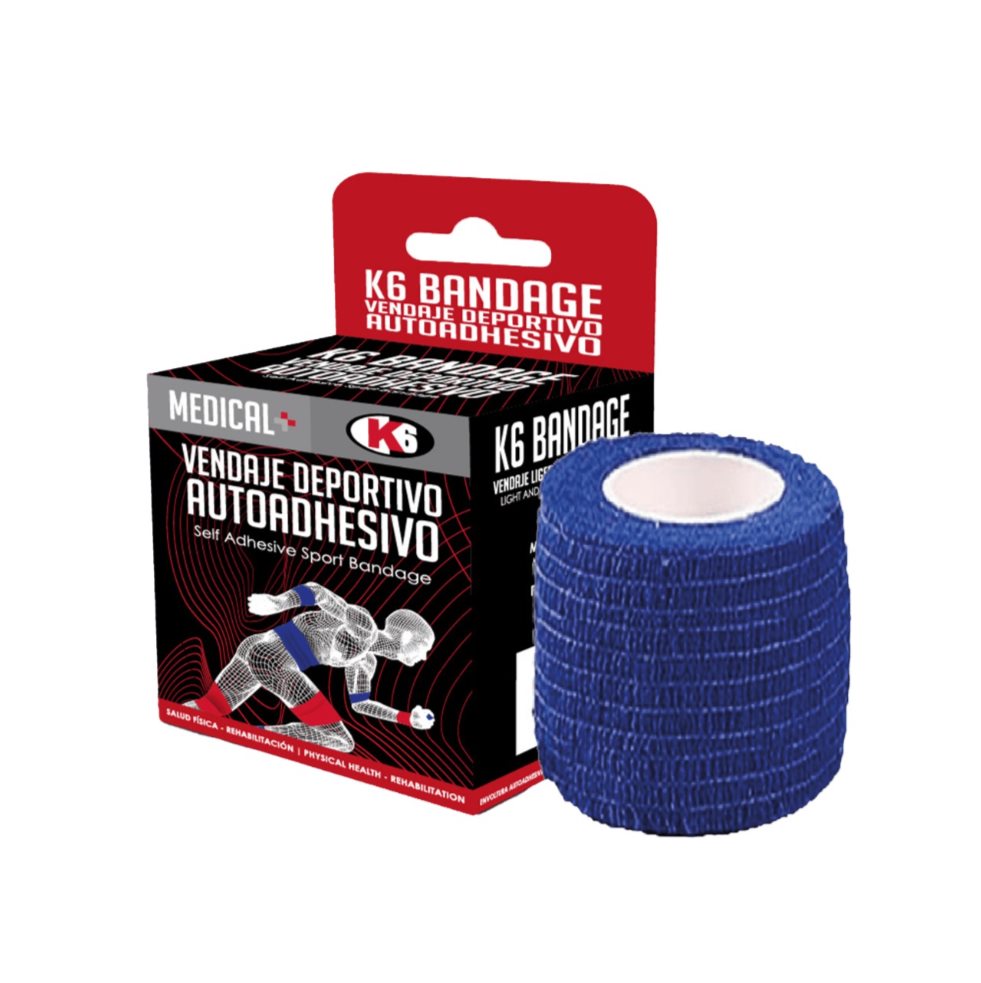 Vendaje Deportivo Autoadhesivo K6 7.5cm x 4.5m (AZUL REY) K6 Caja x 1 