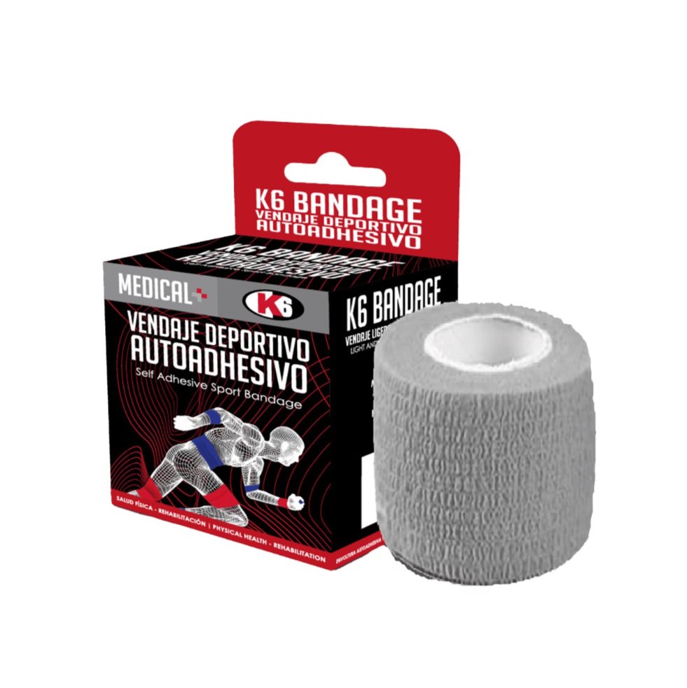 Vendaje Deportivo Autoadhesivo K6 7.5cm x 4.5m (GRIS) K6 Caja x 1 