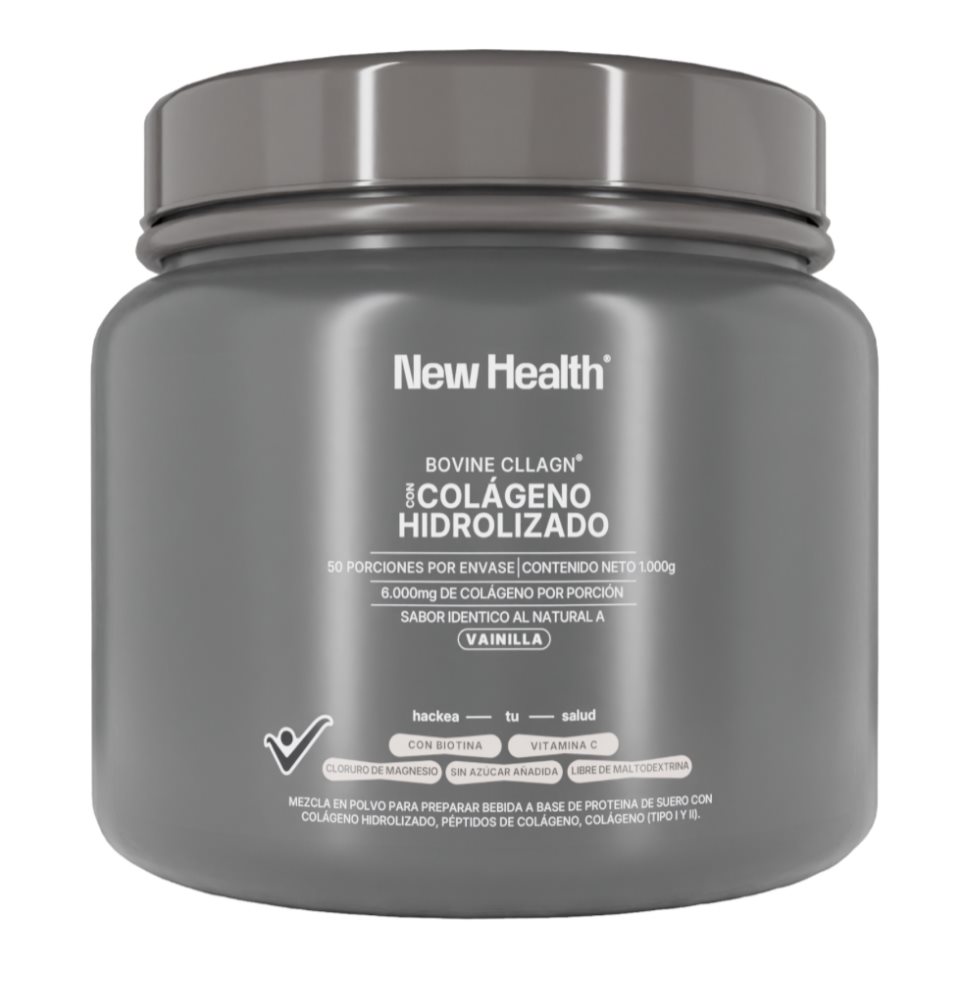 Colágeno Hidrolizado Vainilla  Newhealth Tarro x 1000gr x 1 und Colágeno hidrolizado sabor Vainilla previene la caida del cabello, problemas digestivos y deterioro de uñas. Concentración de 8.000mg de Colágeno por porción, es de Origen Bovino, adicionado con Pépti
