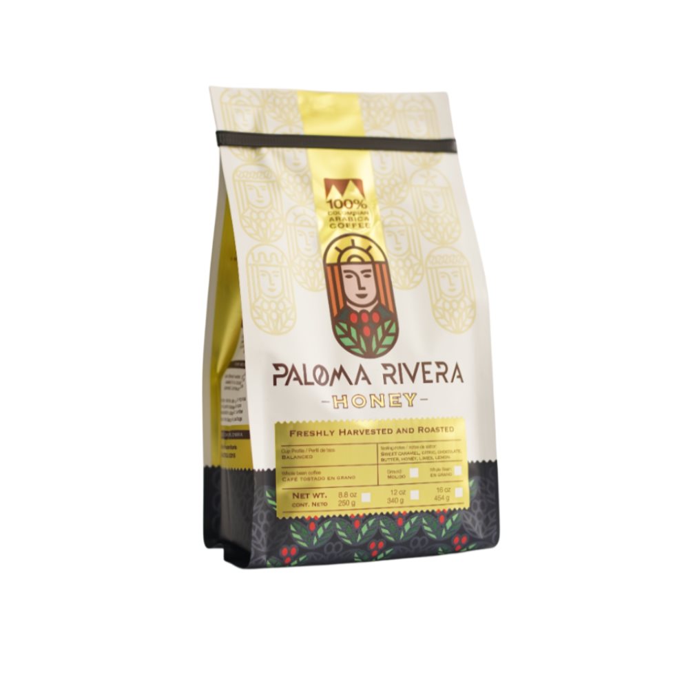 Café Honey Molido Paloma Rivera 250gr x 1 und Café de especialidad colombiano 100 % Arábica, con proceso honey que resalta dulzores naturales. De tueste medio y notas a caramelo, chocolate, cítricos, mantequilla y miel. Dulce, aromático y lleno d