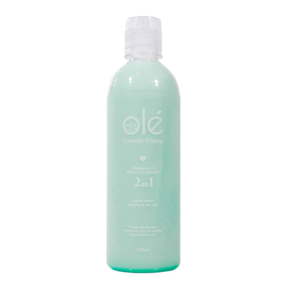 Shampoo De Vinagre 2 En 1 OLÉ CAPILAR x 500ml Olé Capilar Frasco x 500ml x 1 und Shampoo De Vinagre de manzana 2 en 1 OLÉ CAPILAR es ideal para todo tipo de cabello, combina el poder de el vinagre de manzana y el romero con los extractos de la hoja de guayaba y el maracuyá. Limpia