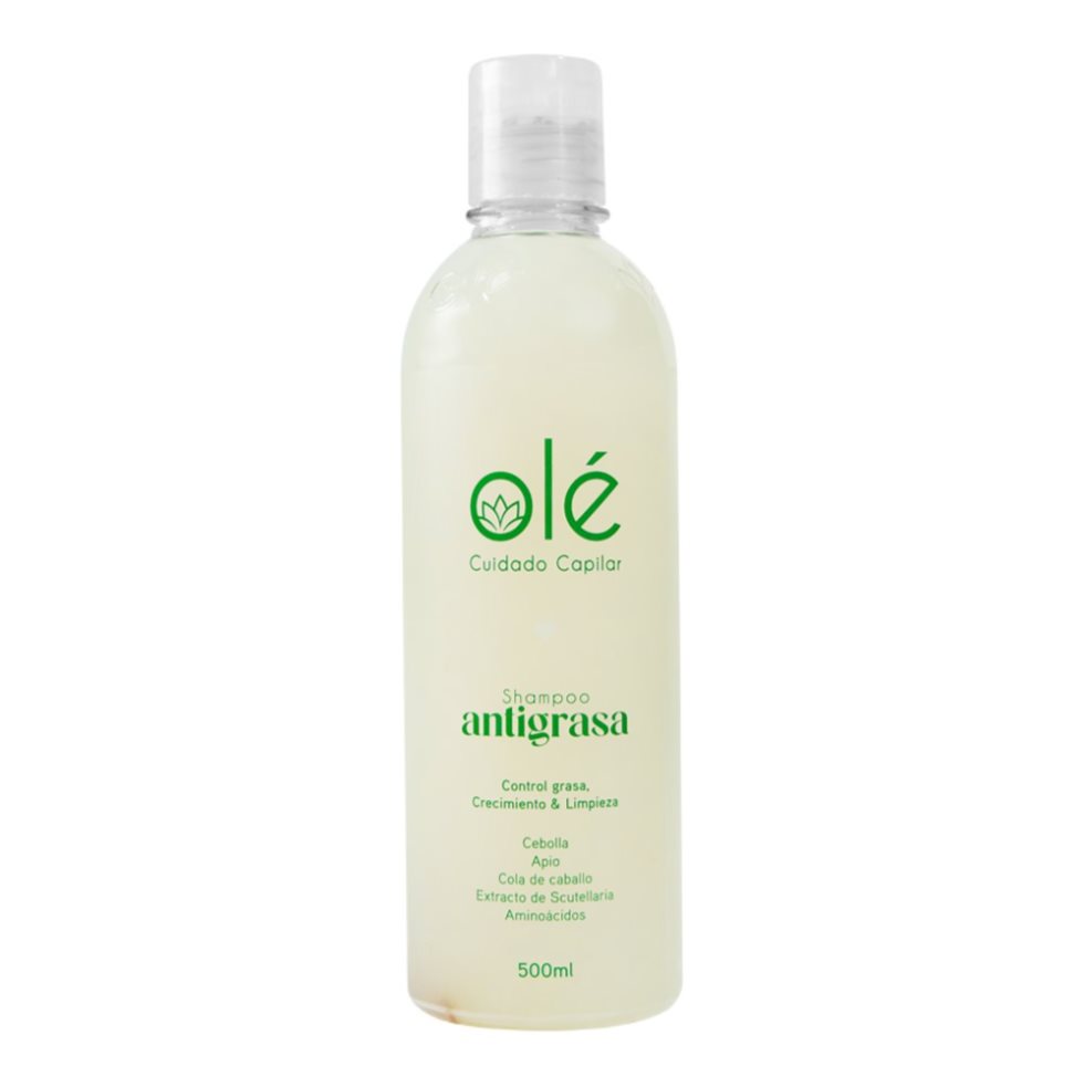 Shampoo de Cebolla, Jengibre y Apio Ole Capilar Frasco x 500ml x 1 und Shampoo antigrasa, contiene cebolla, jengibre y apio que aporta vitaminas, aminoácidos y antioxidantes, ayudando a mantener un cabello sano, fuerte, saludable y sin caspa de manera natural. Es un prod