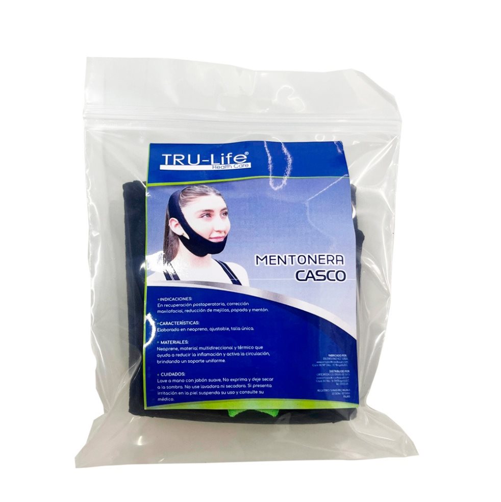 MENTONERA CASCO TRULIFE BOLSA x 1 Ayuda al tratamiento de corrección maxilofacial banda elástica ajustable a hombres y mujeres para apoyar luego de post operatorio y tratamientos.
