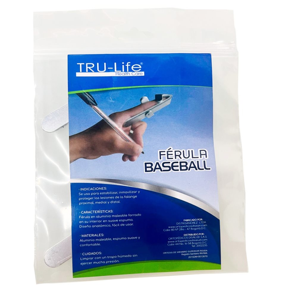 FÉRULA BASEBALL TALLA L TRULIFE BOLSA x 1 Férula estabilizadora de la parte distal y medial de las falanges.