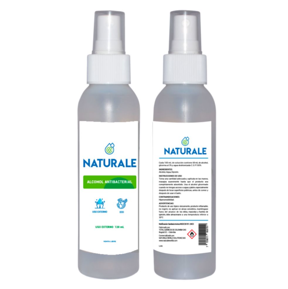 COMBO ALCOHOL ANTIBACTERIAL GLICERINADO NATURALE SPRAY X2 DE 120 ML NATURALE ALCOHOL ANTIBACTERIAL GLICERINADO NATURALE SPRAY 120 ML x 2