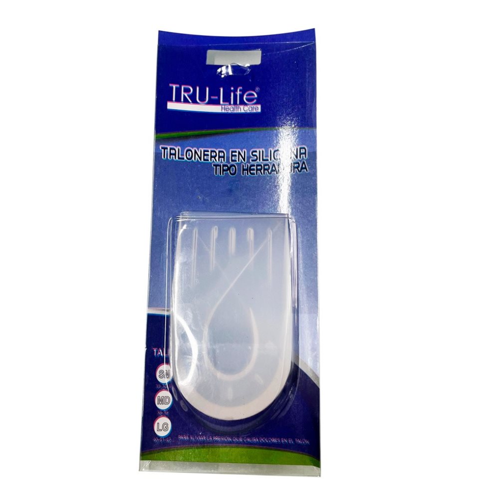 TALONERA SILICONA TIPO HERRADURA M TRULIFE BOLSA x 2 La Talonera Silicona es un dispositivo médico diseñado para mejorar la postura y reducir la presión en áreas de carga excesiva en el pie.