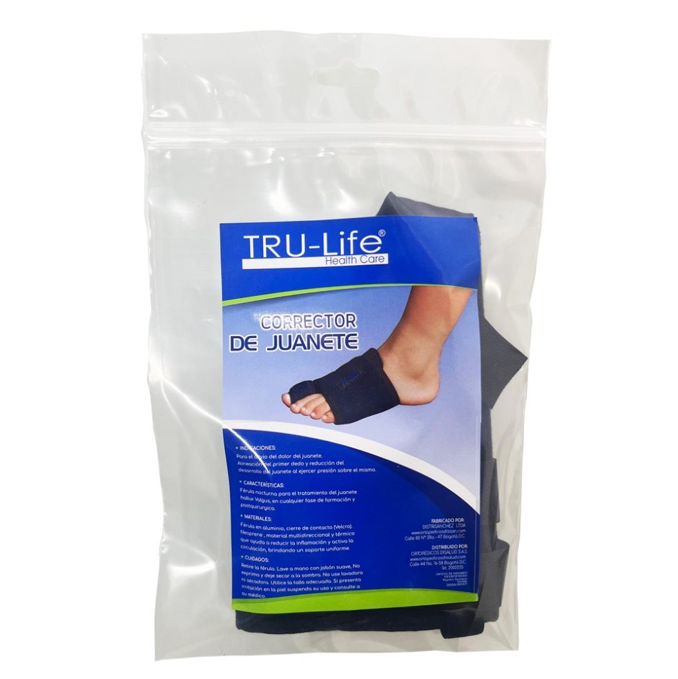 CORRECTOR DE JUANETE NEOPRENO DERECHO TRULIFE BOLSA x 1 Férula flexible para el alivio del color del Hallux Valgus.