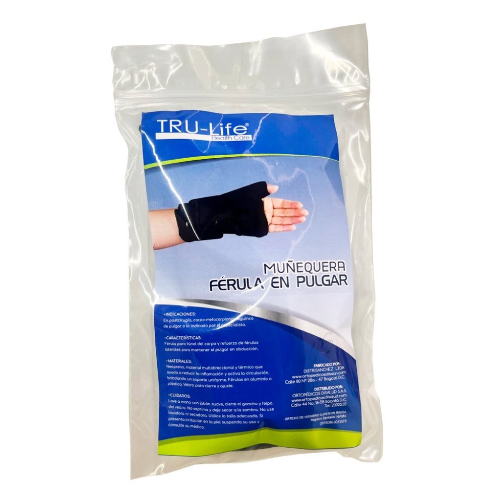 MUÑEQUERA FÉRULA EN PULGAR AMBIDIESTRA M TRULIFE BOLSA x 1 