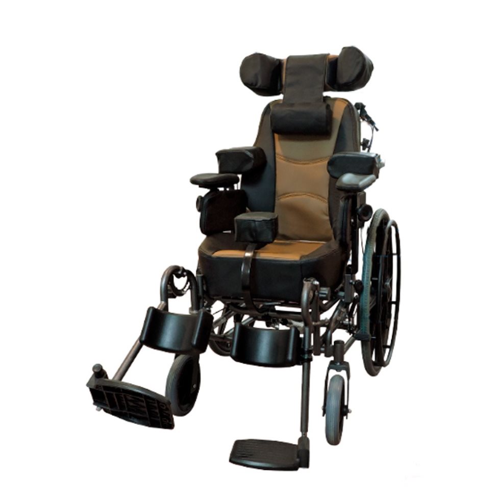 SILLA DE RUEDAS NEUROLOGICA PARA ADULTO PHYSIO TRAUMA Unidad x 1 Sistema de reclinación y basculación del respaldo que facilita la ingesta de alimentos, favorece la postura prolongada en sedente y tolerancia de la misma